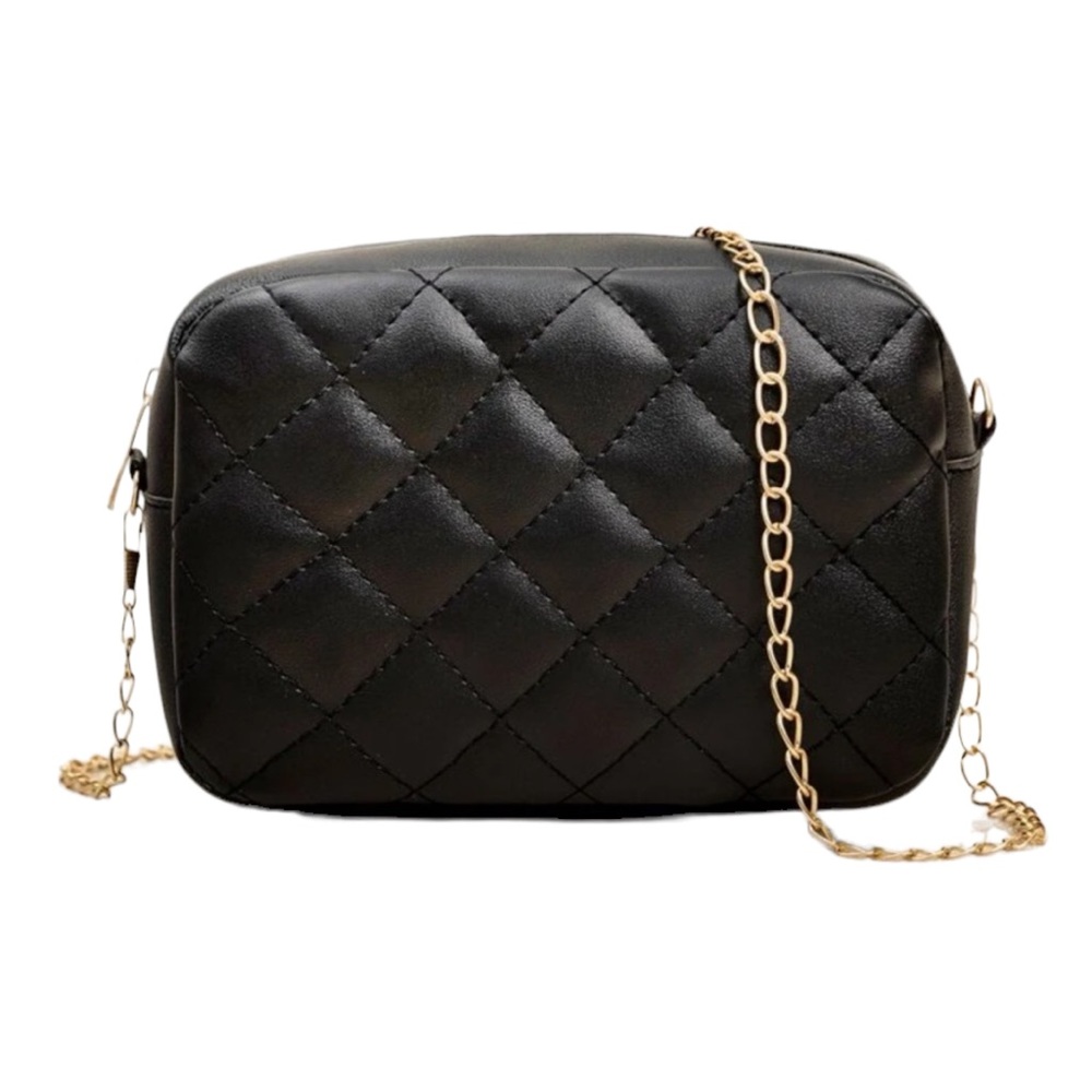 Black Quilted Gold Chain Crossbody Purse